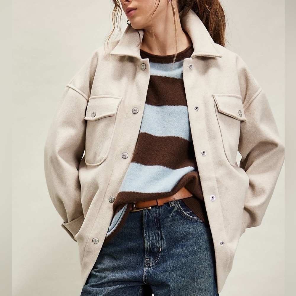New! Free People Lola shirt jacket shacket cream tan nbnn